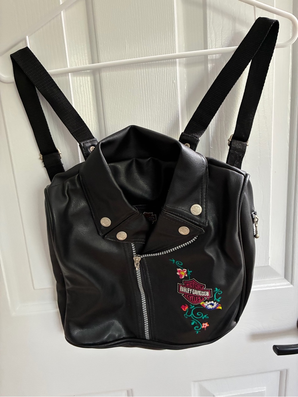 Harley-Davidson Black Faux Leather Backpack, Size: 11"L X 2.5"W X 10"H